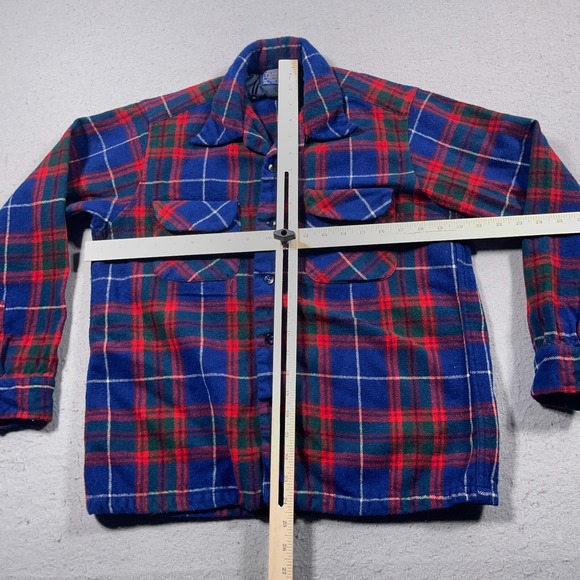 VTG Pendleton Wool Shirt Men Small Red Blue Green Plaid Board Short - Shrunk - Picture 5 of 11